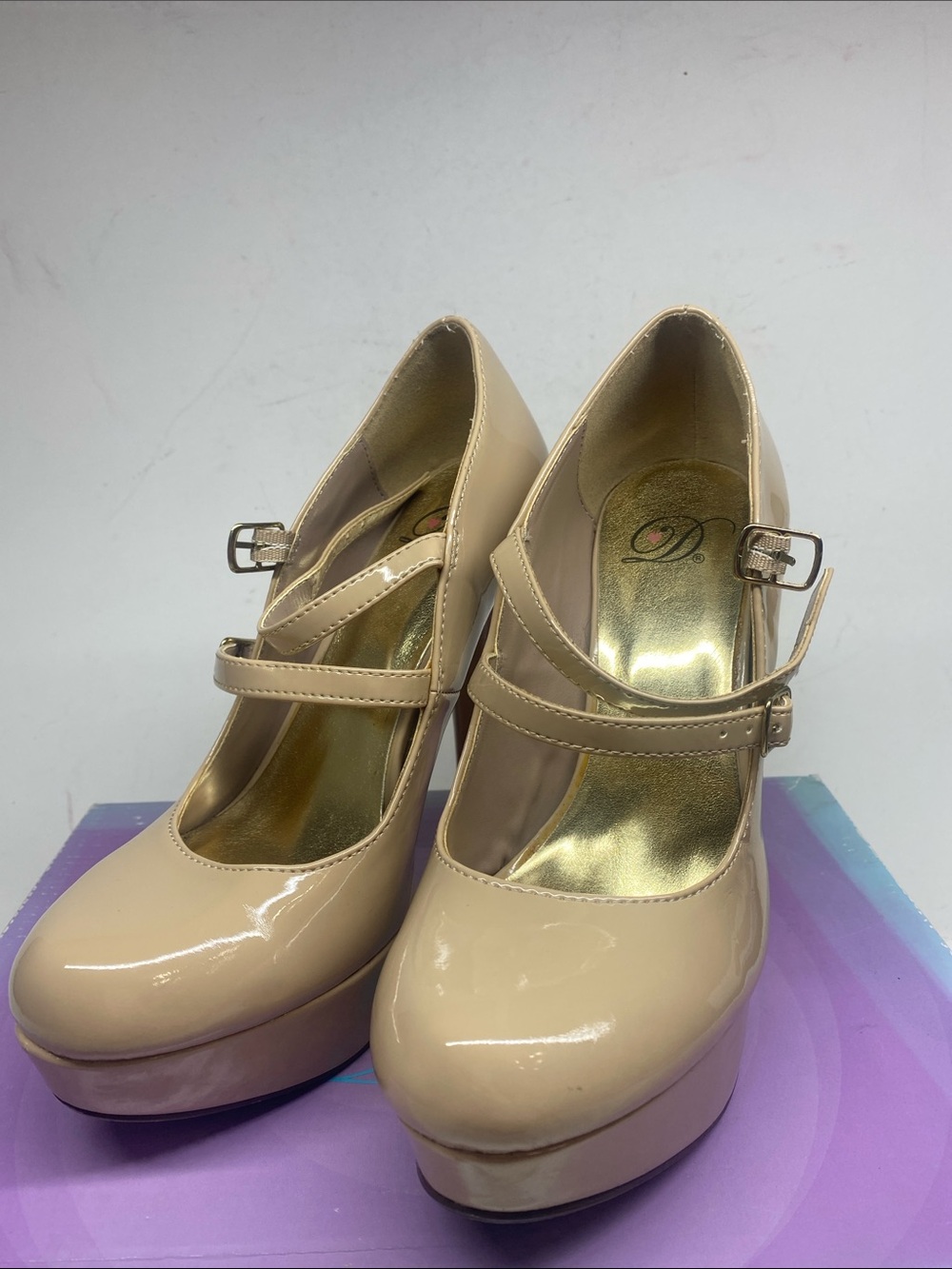 Delicious Beige Patent Mary Jane Heels with Double Strap